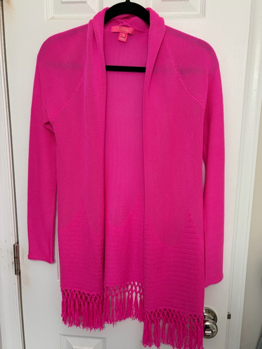 Lilly Pulitzer Hot Pink Open-Front Fringe Cardigan